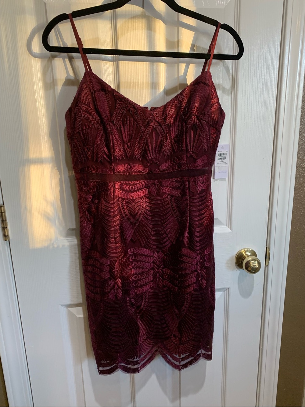 GUESS Wine Lace Spaghetti-Strap Mini Dress